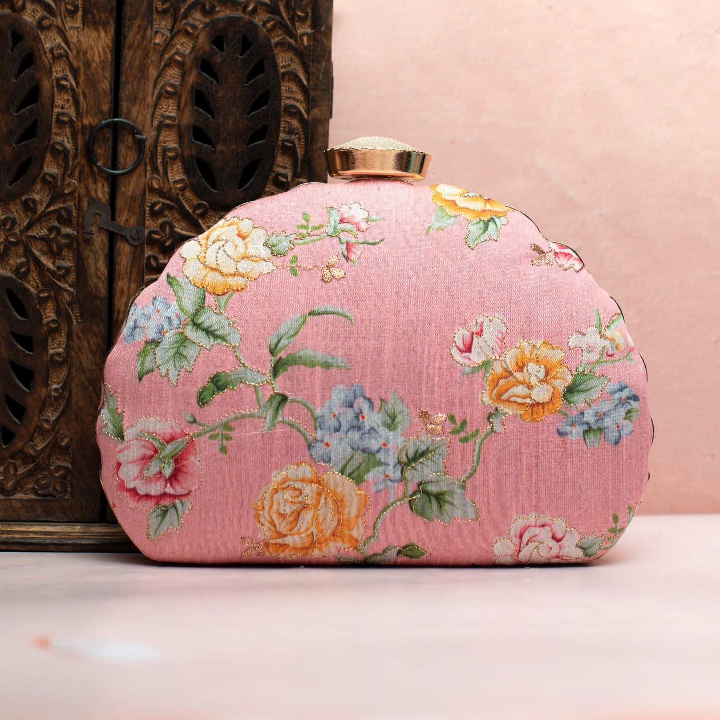 Floral Printed Zari Embroidery Clutch