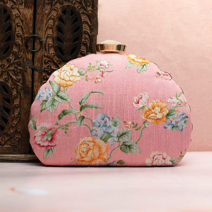 Floral Printed Zari Embroidery Clutch