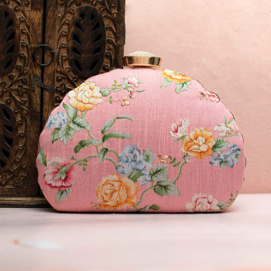 Floral Printed Zari Embroidery Clutch