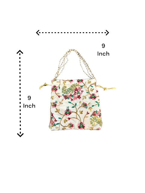 Embroidered Potli with Pearl Handle, Set of 5