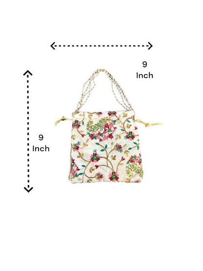 Embroidered Potli with Pearl Handle, Set of 5