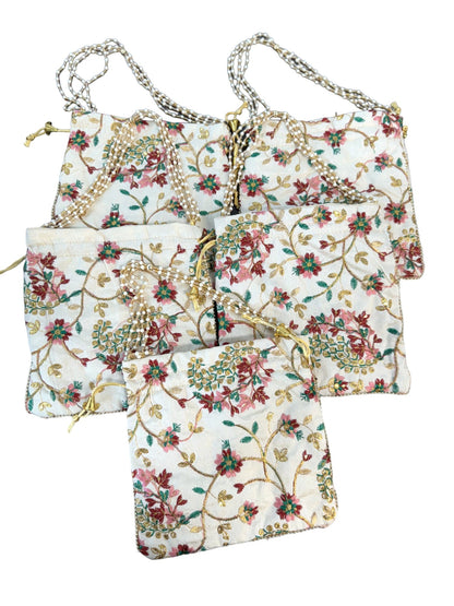 Embroidered Potli with Pearl Handle, Set of 5