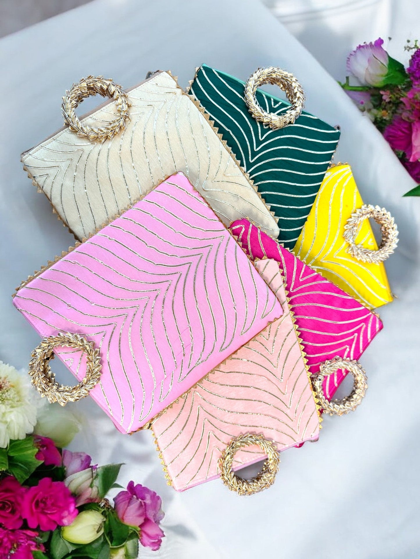 Gota Patti Bag With Handle & Zipper, Set of 6