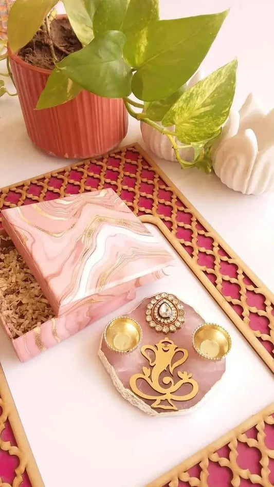Ganesha Haldi Kumkum Platter on Marble base with Gift Box