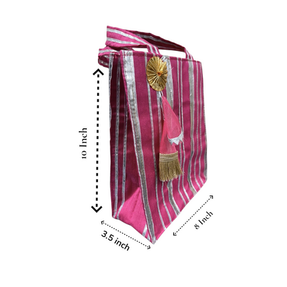 Striped Gota Silk Bags with Handle