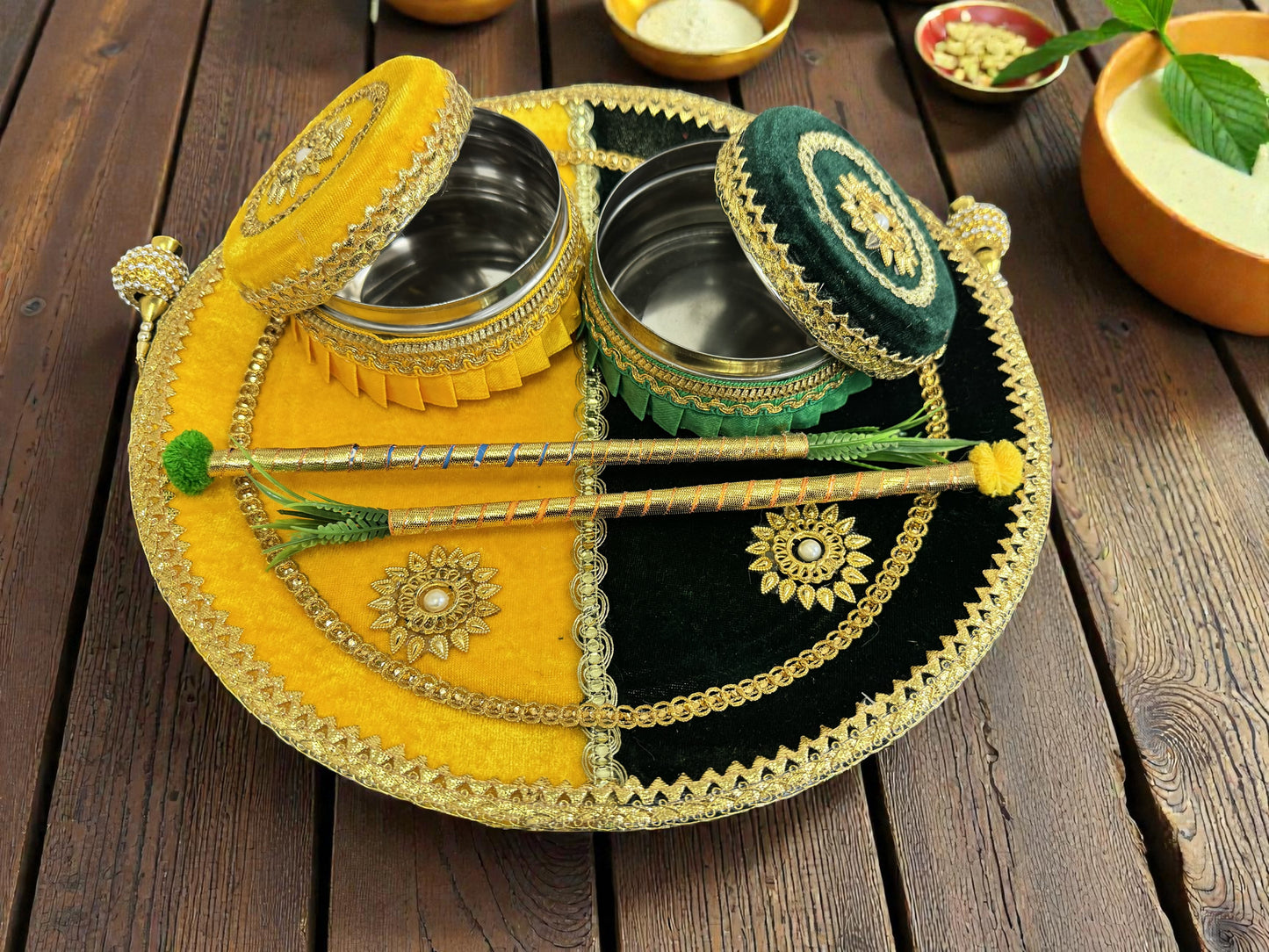 Velvet Embroidered Thali or Platter or Tray