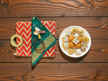 Traditional Ready to Give Combo for Half Saree, Haldi Kumkum ceremony includes Blouse Piece, Bangles, Haldi kumkum packets in Chevron Bag