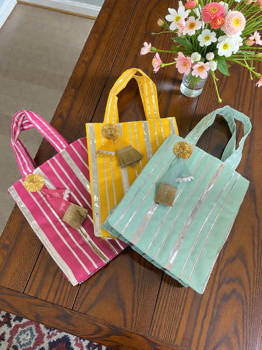 Striped Gota Silk Bags with Handle