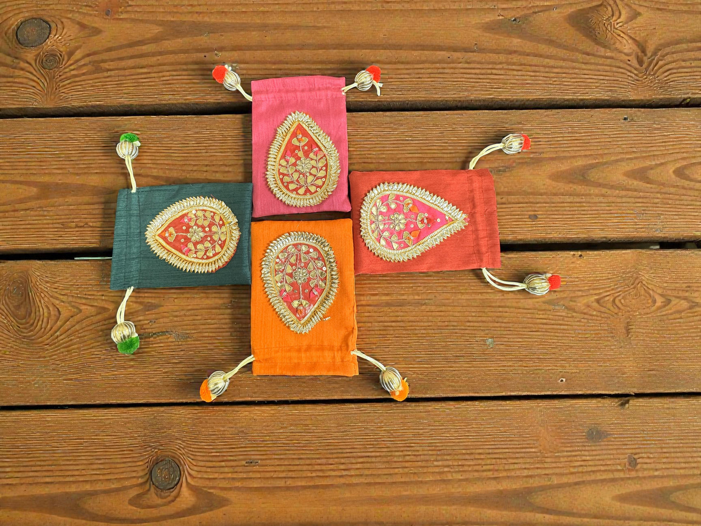 Small Gota Potlis with Gota Ball String to Pack Gifts in Style - 5x7