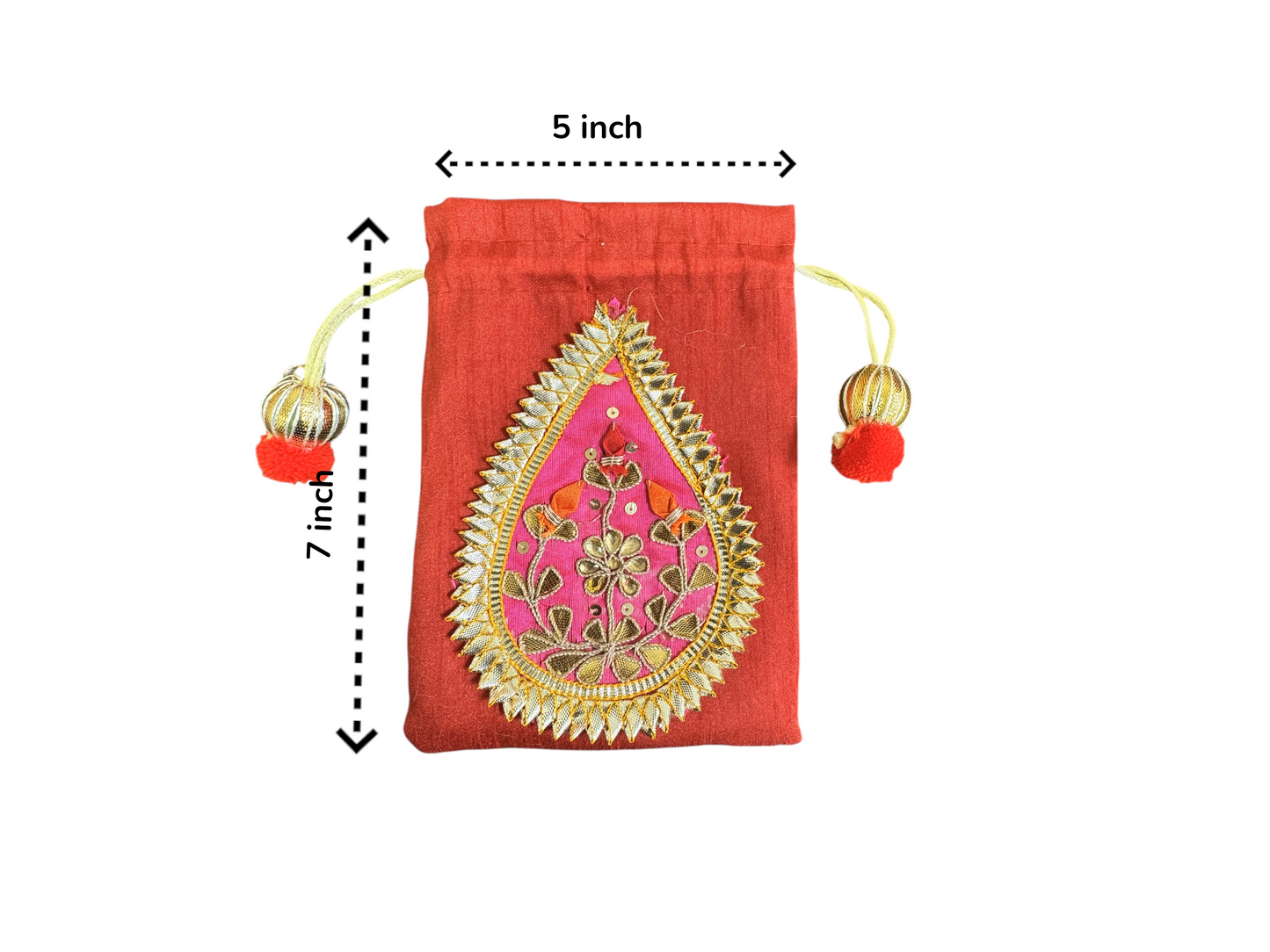 Small Gota Potlis with Gota Ball String to Pack Gifts in Style - 5x7