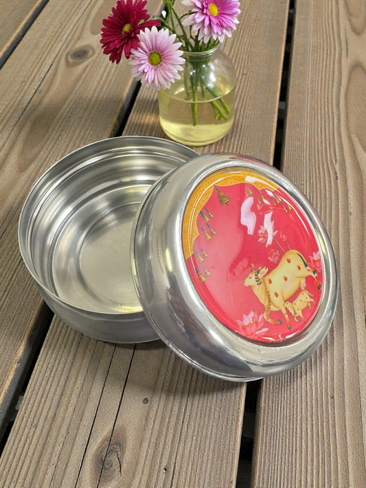 4 x 2 inches Stainless Steel Box with Design on Top