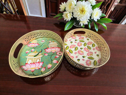 Designer Floral Print Tray Set with Matching Jar