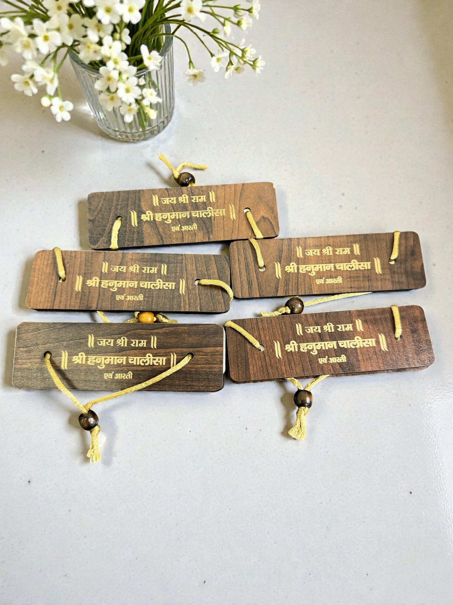 Aarti Sangrah & Hanuman Chalisa Pocket Book With Wooden Top, Handcrafted Wooden Pothi Religious Booklet for Devotional Reading