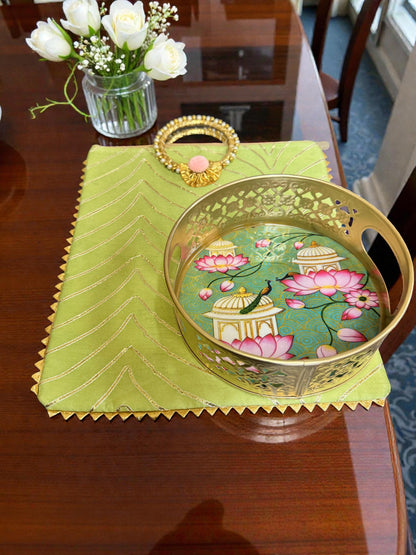 Combo - Designer Floral Print Tray with Gota Bag