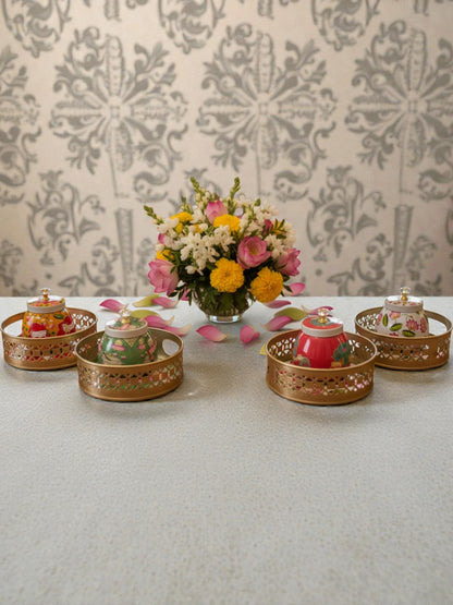Designer Floral Print Tray Set with Matching Jar