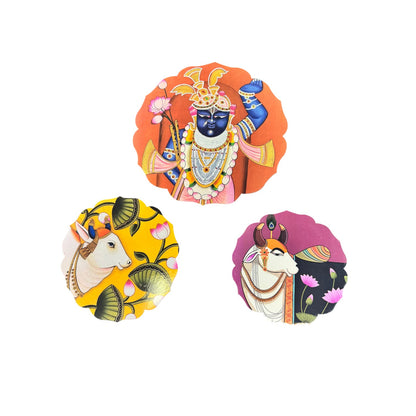 Set of 3 - Round Shape Wooden Wall Hanging Decor | Handcrafted Art | Mdf| Paintings | Sinary | Gifts | Sceneries For Wall | Unique Gift