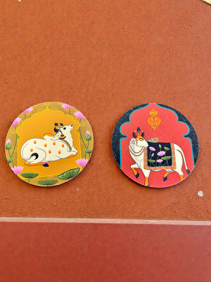 Set of 2 - Small Round Shape Wooden Wall Hanging Decor | Handcrafted Art | Mdf| Paintings | Sinary | Gifts | Sceneries For Wall | Unique Gift