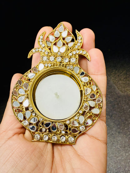 Kalash Shaped Mirror Diyas/ T-Light Holder