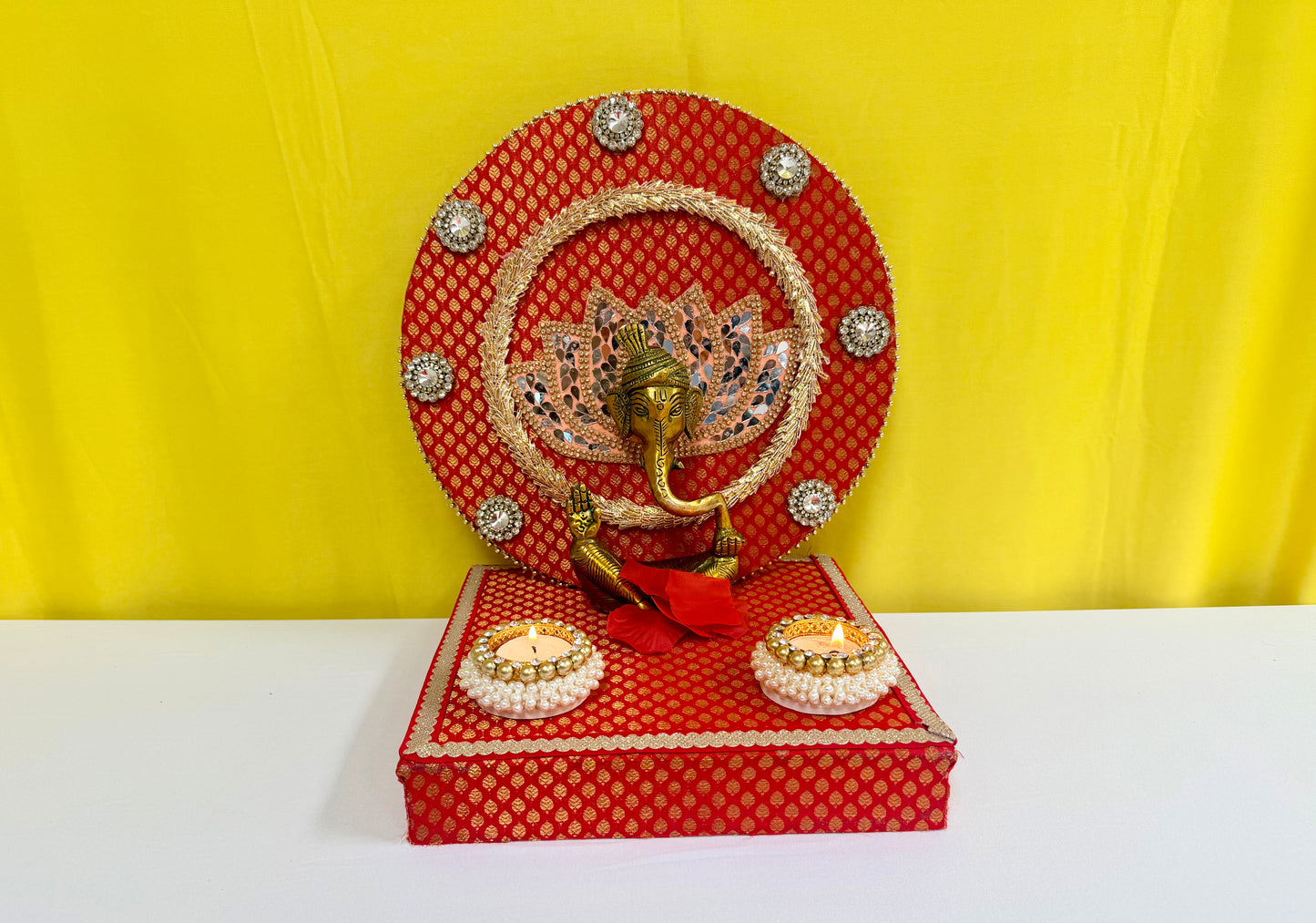 Ganpati Singhasan with Backdrop - Reusable Decoration for Ganesha Chaturthi/Ganpati Festival