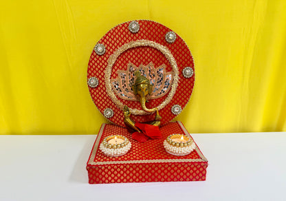 Ganpati Singhasan with Backdrop - Reusable Decoration for Ganesha Chaturthi/Ganpati Festival