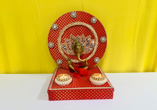 Ganpati Singhasan with Backdrop - Reusable Decoration for Ganesha Chaturthi/Ganpati Festival