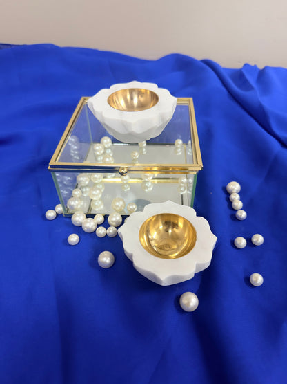 Set of 2 Marble Diyas with Brass Inserts