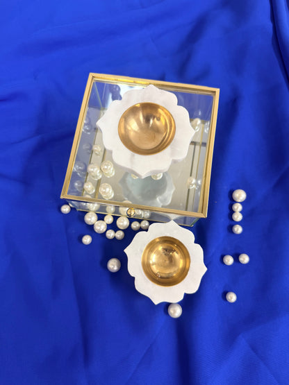 Set of 2 Marble Diyas with Brass Inserts