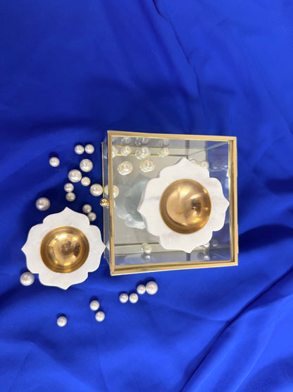 Set of 2 Marble Diyas with Brass Inserts
