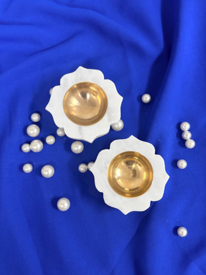 Set of 2 Marble Diyas with Brass Inserts