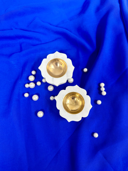 Set of 2 Marble Diyas with Brass Inserts