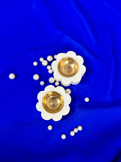 Set of 2 Marble Diyas with Brass Inserts