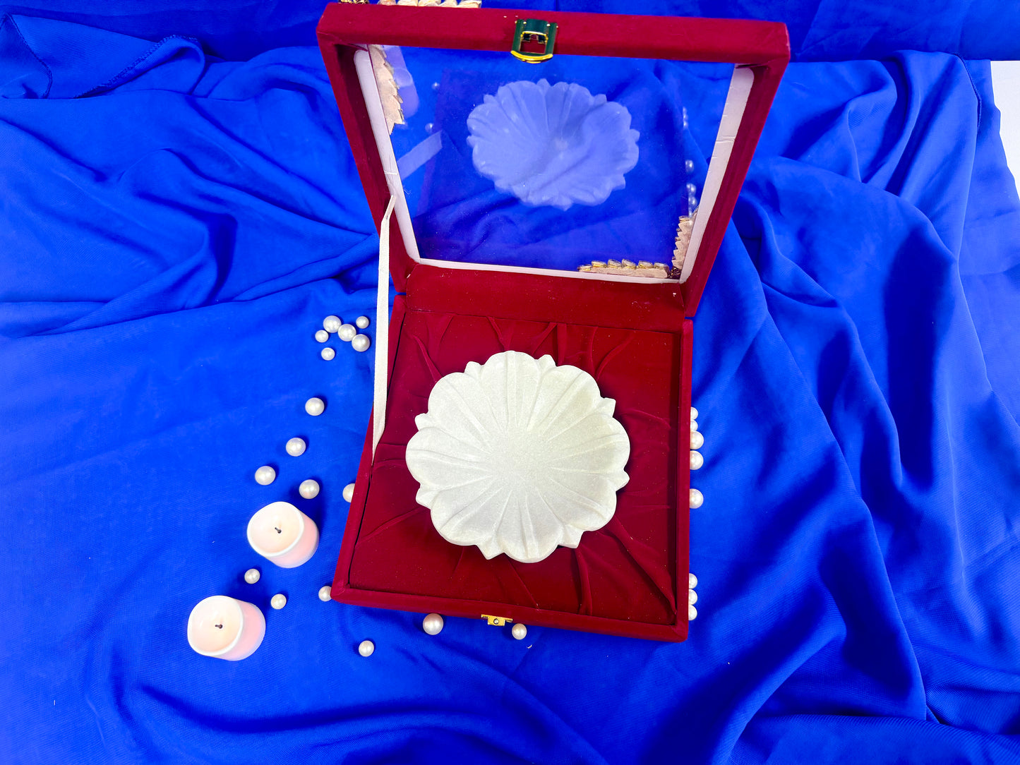 6 Inch Marble Urli with Adorned Velvet Box