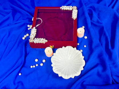 6 Inch Marble Urli with Adorned Velvet Box