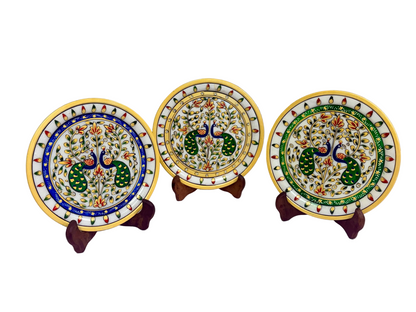 Hand Painted Marble Decorative Plates - 9 Inches