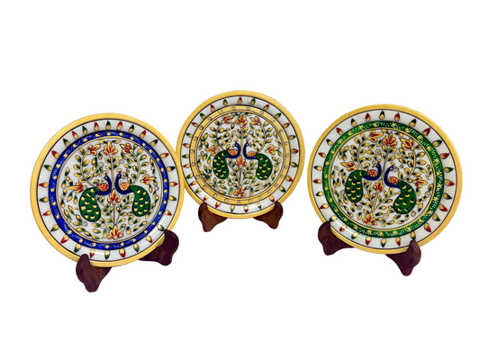 Hand Painted Marble Decorative Plates - 9 Inches