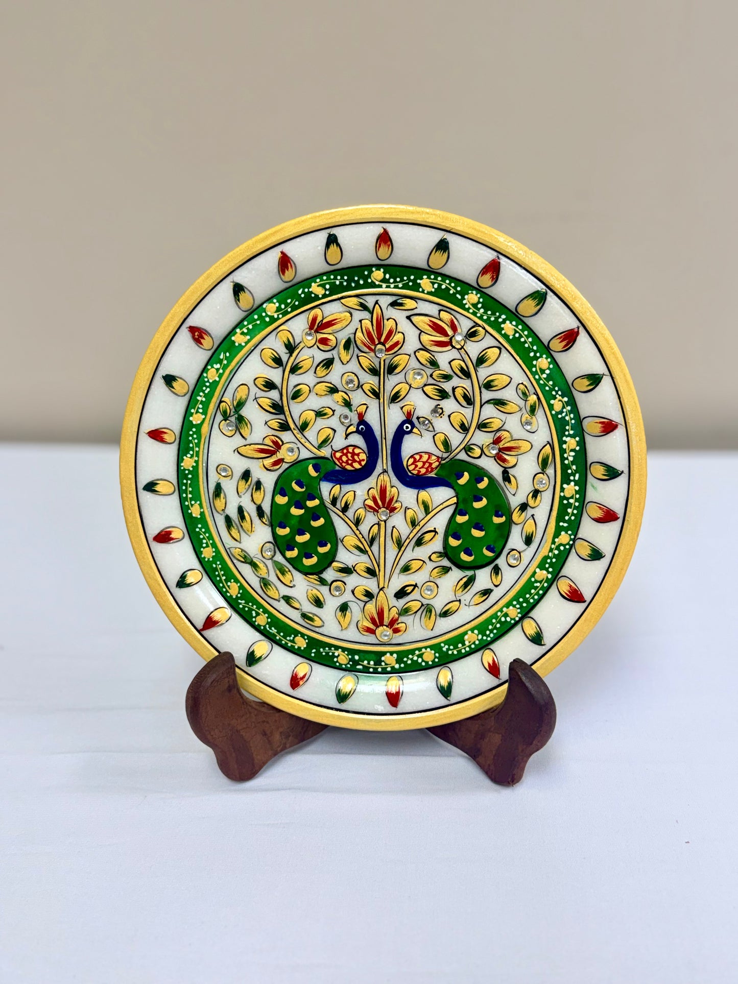Hand Painted Marble Decorative Plates - 9 Inches