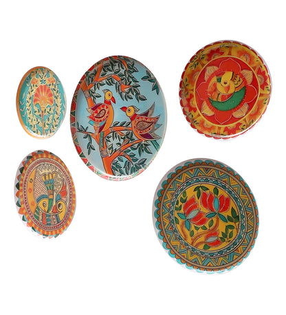 Set of 5 - Round Metal & Meena Wall Plates