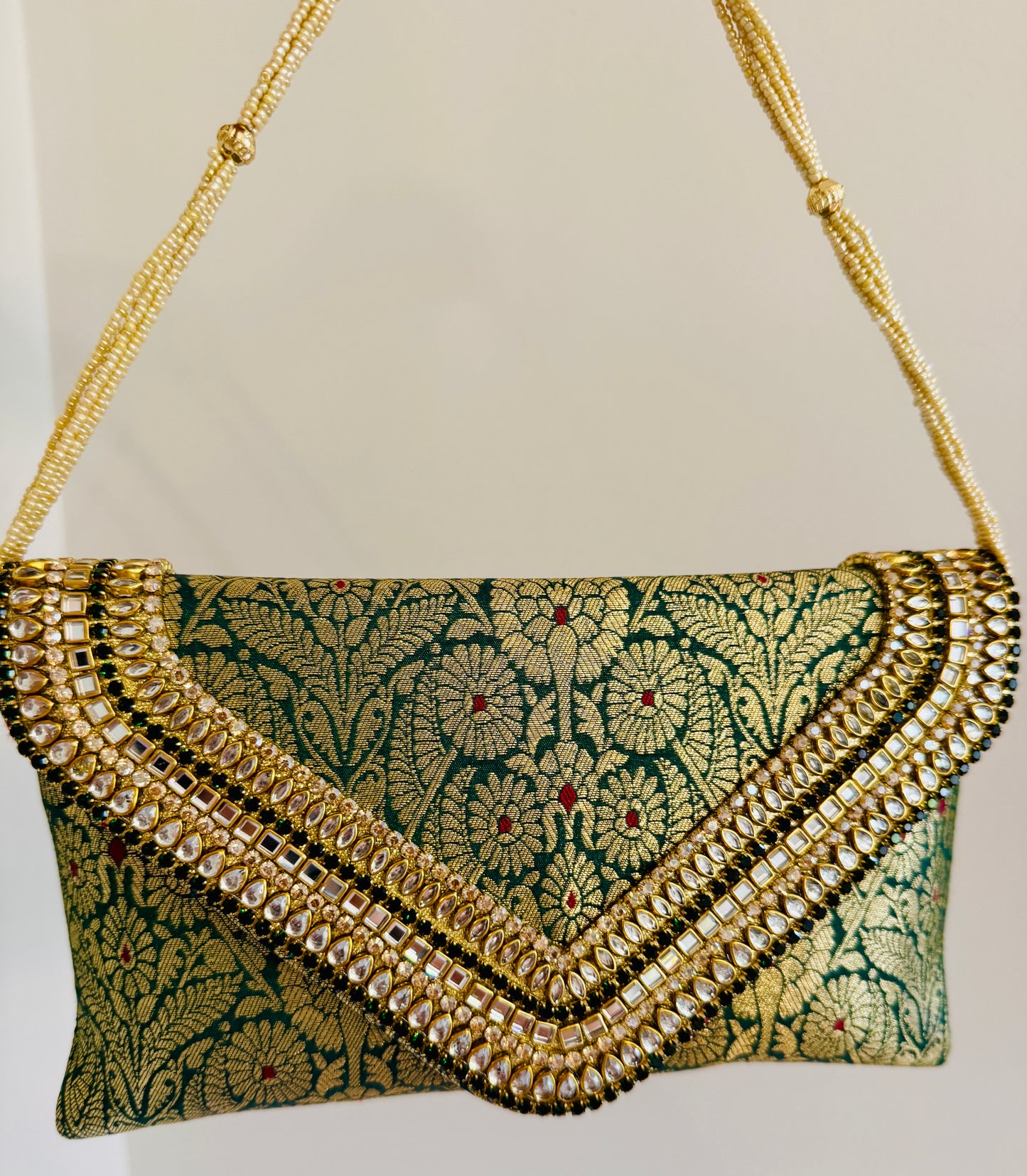 Brocade Elegant Envelope-style Clutch with Stone on Edges