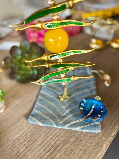 Ready-to-gift Combo Set includes One Metal Yellow & Green Nimbu Mirchi Charm & One Hand painted Clay Diya with Potli Gift Bag Set of 5 for Diwali or Indian Festivals or Occasions as Return Gift