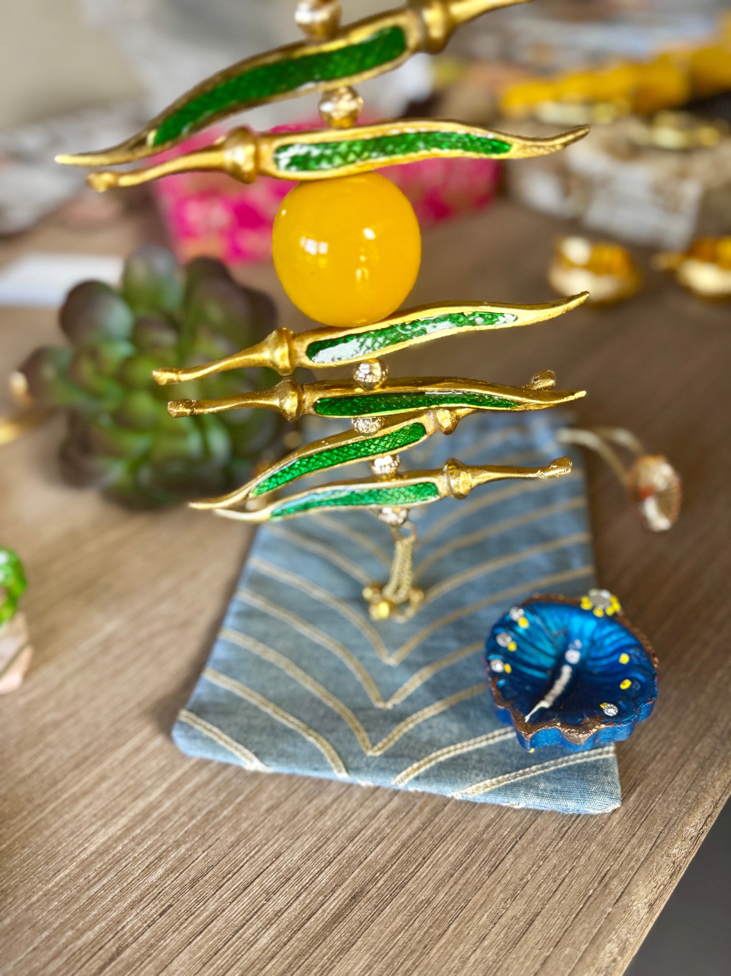 Ready-to-gift Combo Set includes One Metal Yellow & Green Nimbu Mirchi Charm & One Hand painted Clay Diya with Potli Gift Bag Set of 5 for Diwali or Indian Festivals or Occasions as Return Gift