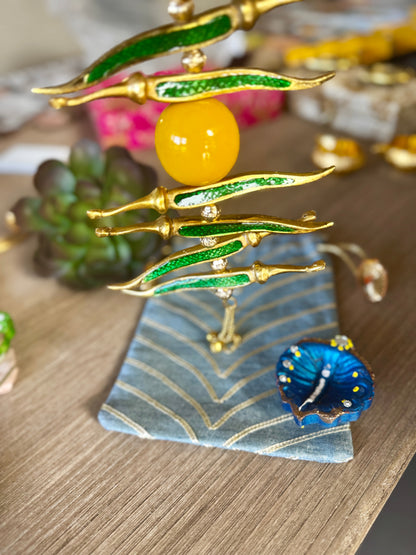 Ready-to-gift Combo Set includes One Metal Yellow & Green Nimbu Mirchi Charm & One Hand painted Clay Diya with Potli Gift Bag Set of 5 for Diwali or Indian Festivals or Occasions as Return Gift