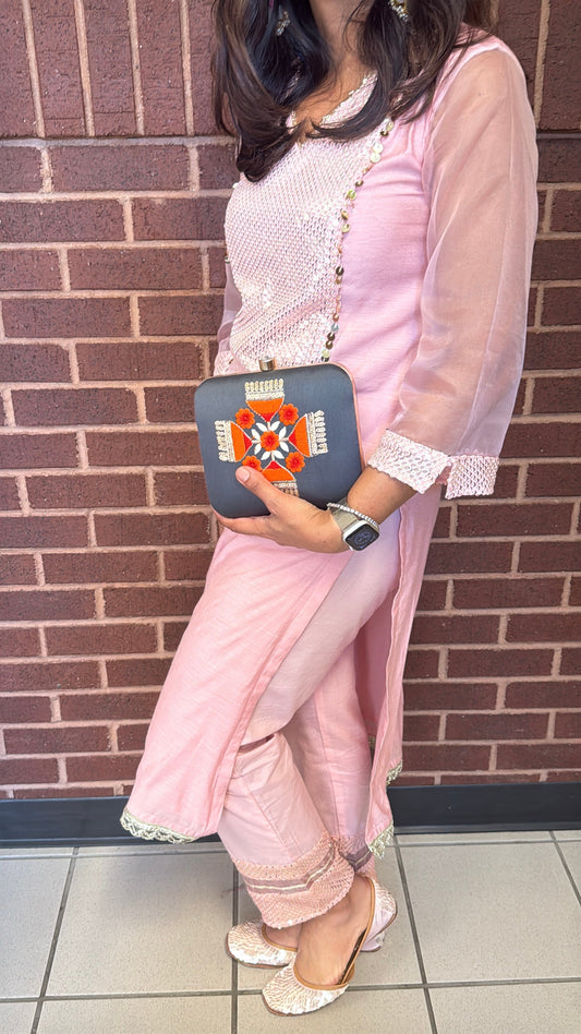 Exclusive Gray Box Clutch with Embroidery