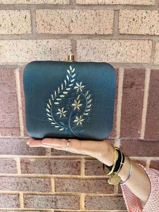 Exclusive Gray Clutch with Embroidery