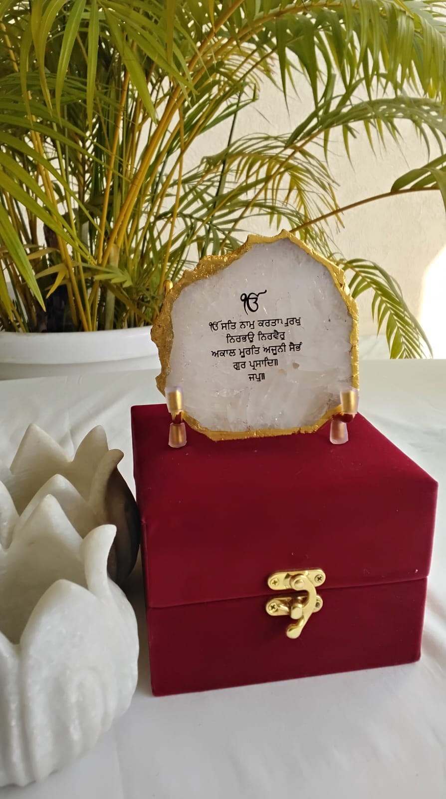 Ek Onkar Mantra on Agate - White