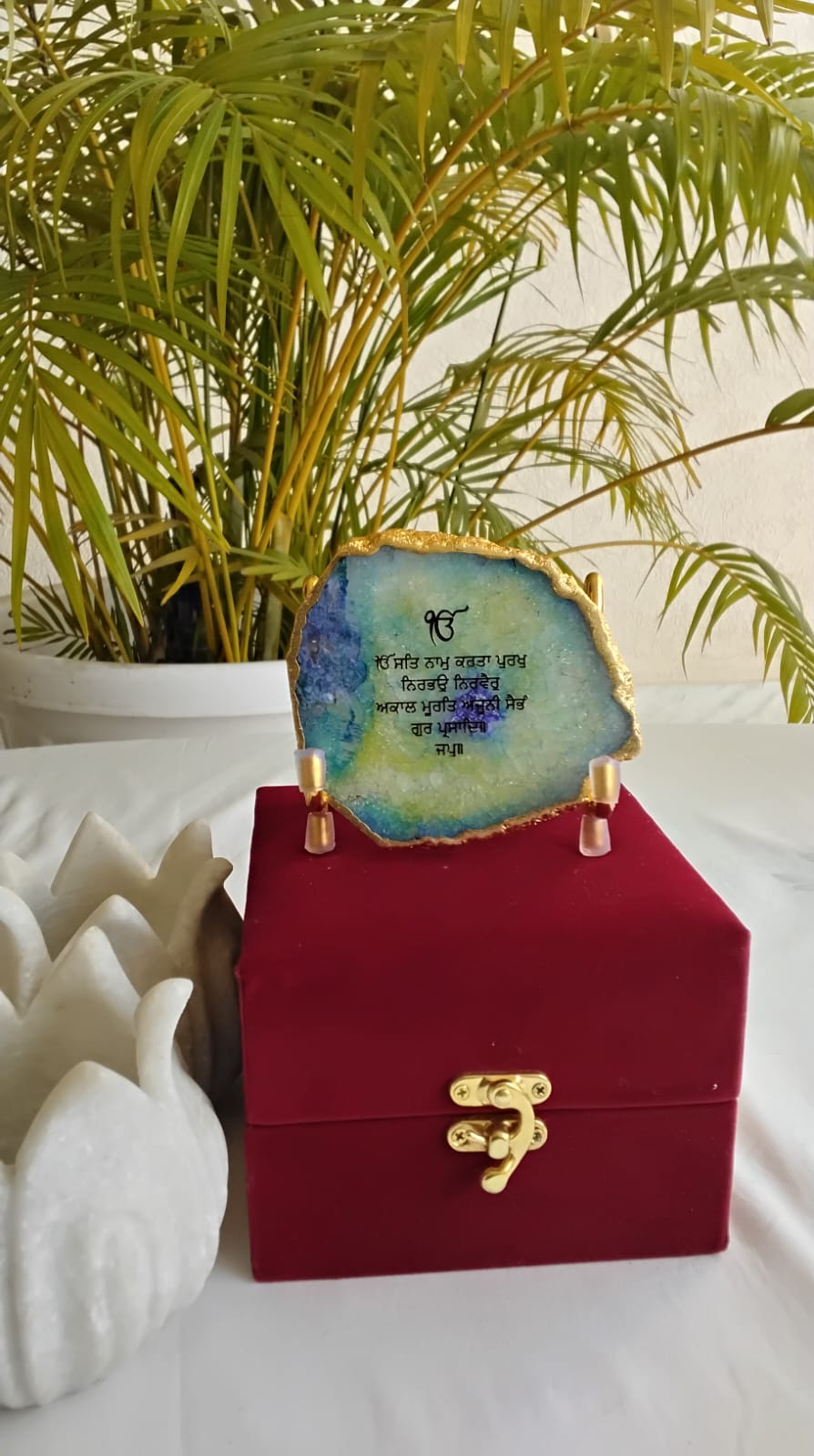 Ek Onkar Mantra on Agate - Green