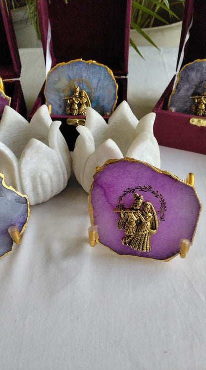 Radha Krishna on Agate with Stand & Suede Gift Box - Premium Gift for Any Occasion