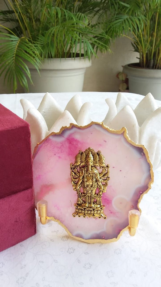 Ganesha on Agate with Stand & Suede Gift Box - Premium Gift for Any Occasion