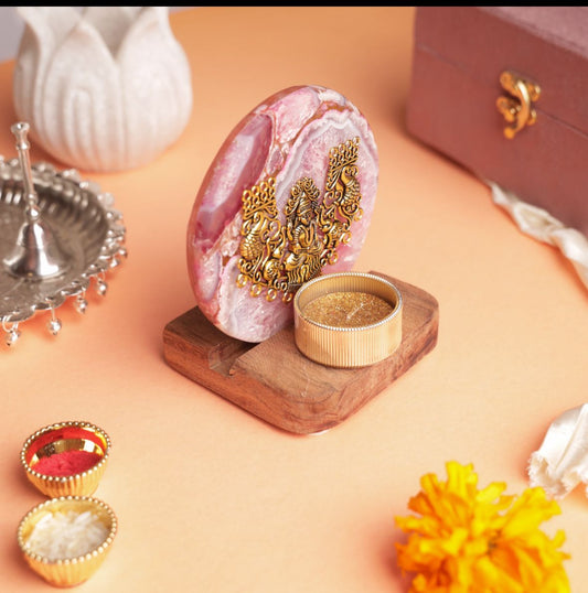 Laxmi on Agate T-light Holder in Velvet Gift Box - Premium Gift for Housewarming/ Hostess Gift