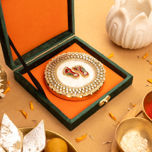 Laxmi Charan on Marble Base with Gift Box - Premium Gift for Hostess/ Housewarming Gift