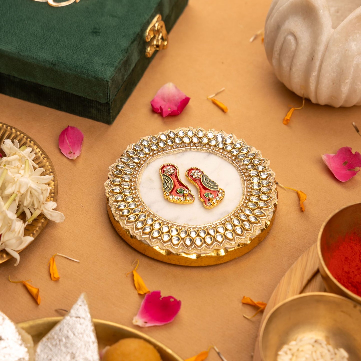 Laxmi Charan on Marble Base with Gift Box - Premium Gift for Hostess/ Housewarming Gift